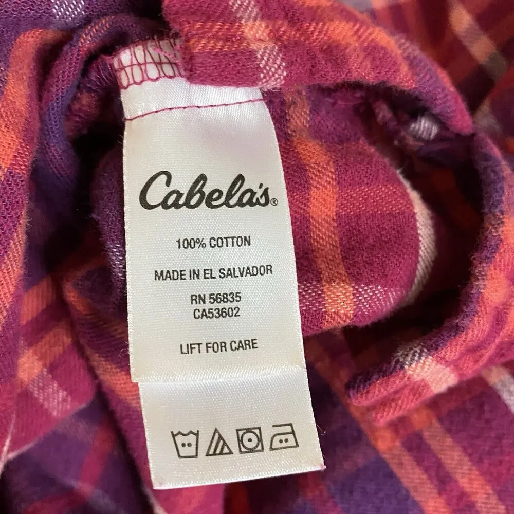Cabelas Red Purple Plaid Flannel Long Sleeve Button Down Shirt Size Medium - Image 6