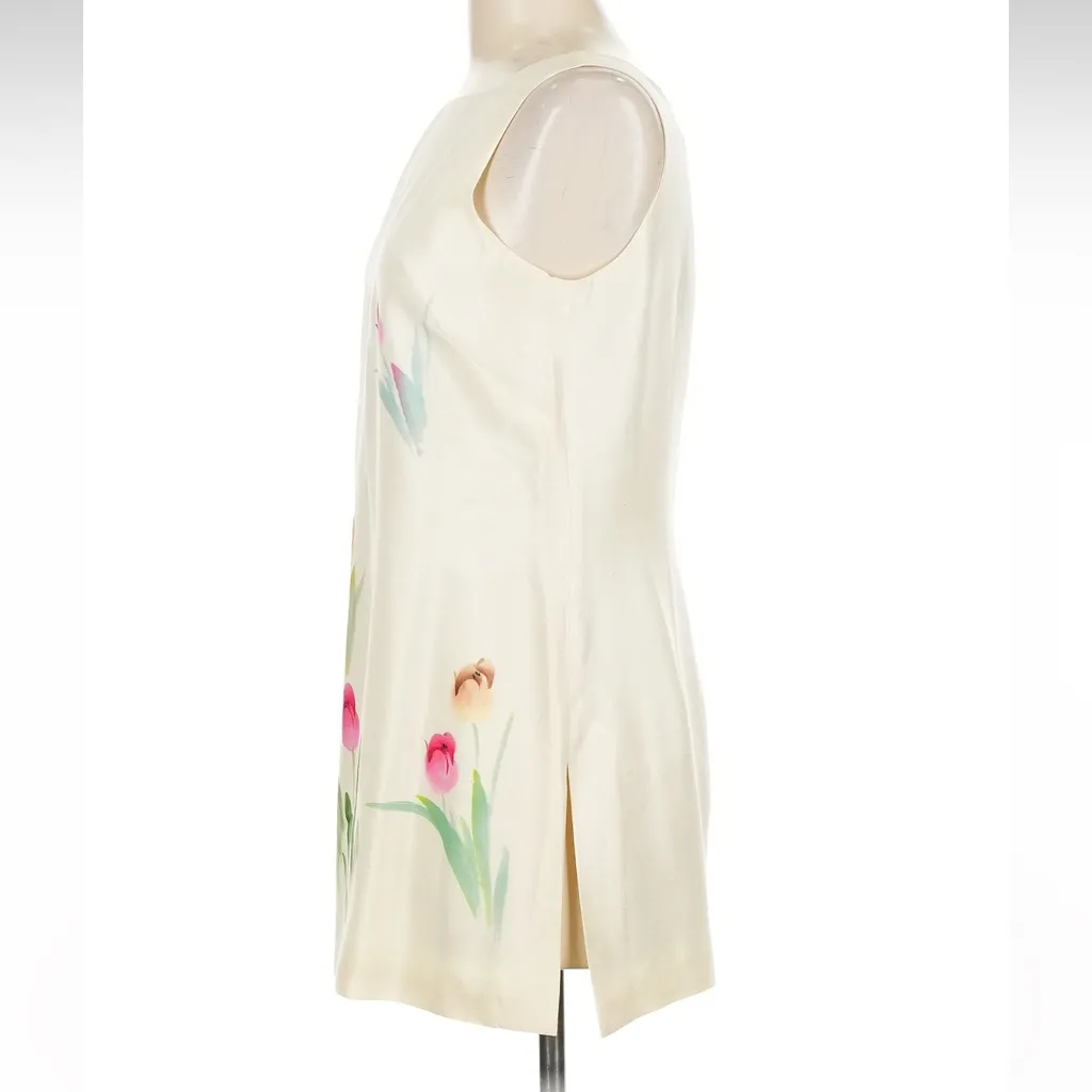 Vintage Simply Silk 100% Silk Floral Painted Tulips Tunic Kimono Size 6 Small Pink - Image 3