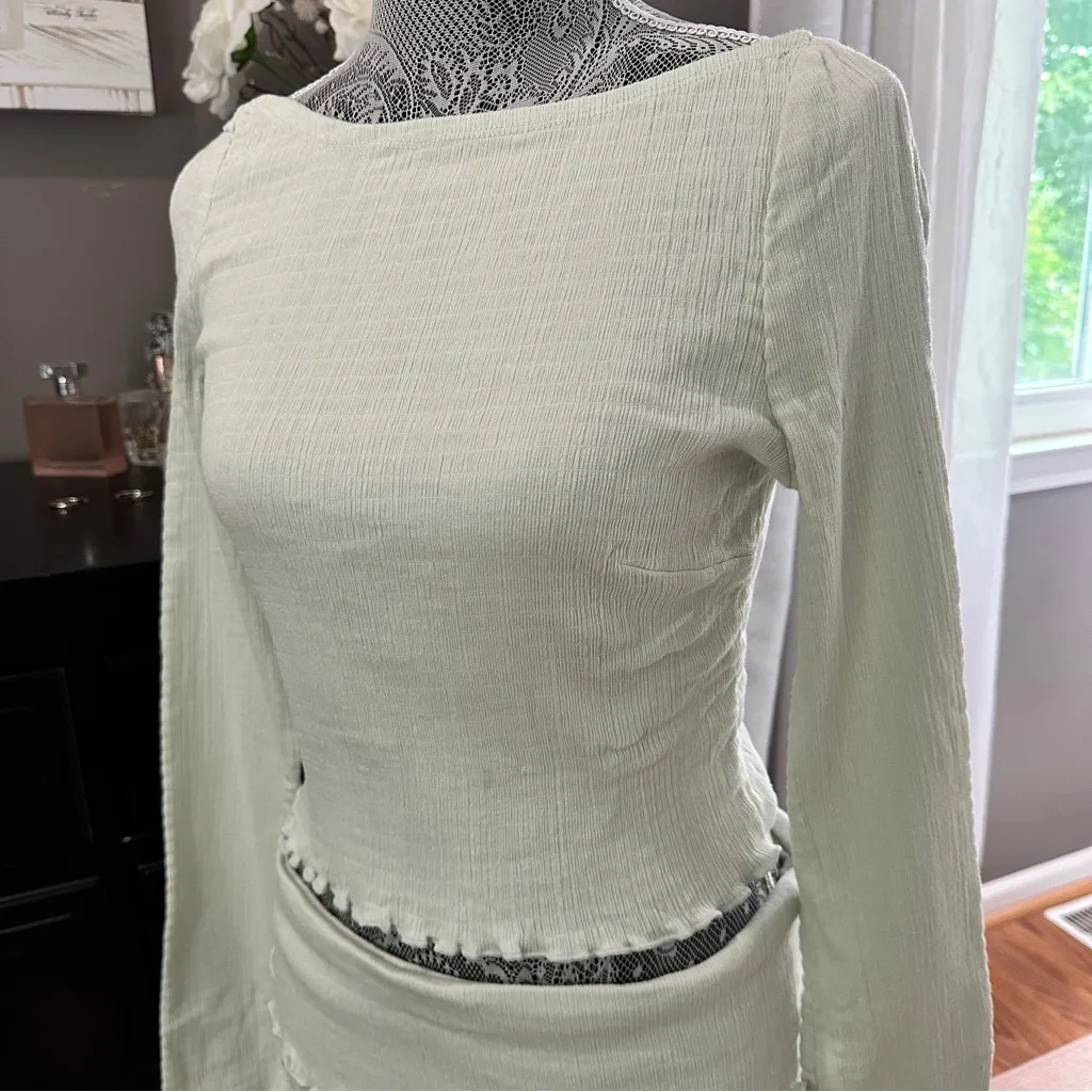 Free People Soleil Set Mineral Sea Two-Piece Long Sleeve & Mini Skirt Size L - Image 3