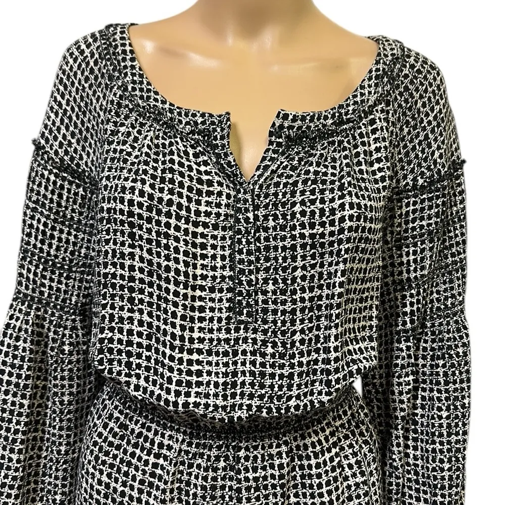 MSSP Black Cream Rayon Blouson Long Sleeve Elastic Waist Dress Womens Medium - Image 2