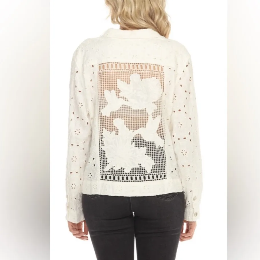 Johnny Was Cropped Alanah Eyelet Jacket White Size Small S - Image 2