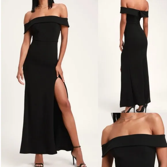 Lulus Black Aveline Black Off the Shoulder Maxi Dress NWT | Small - Image 2