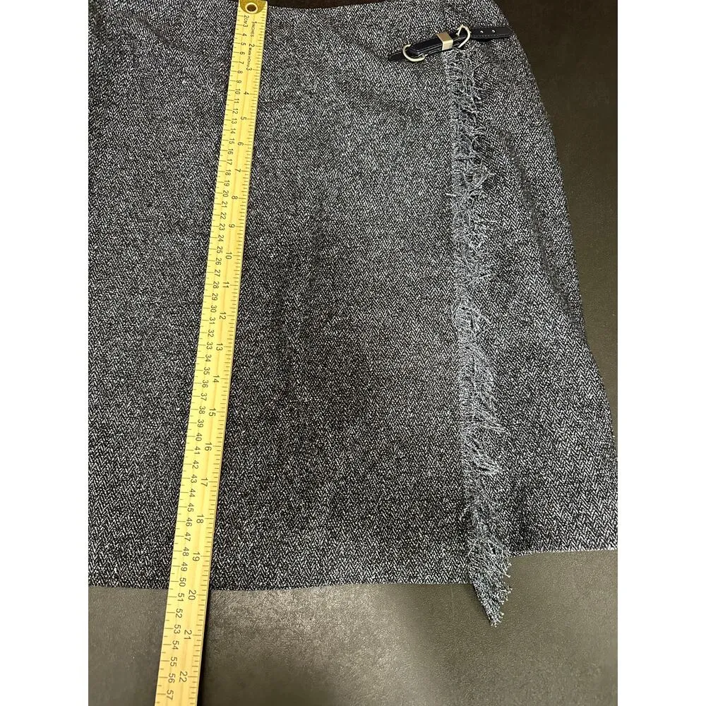 Anne Klein Blue Tweed Skirt Women’s 8P Wool Silk Fringe Buckle Petite - Image 8