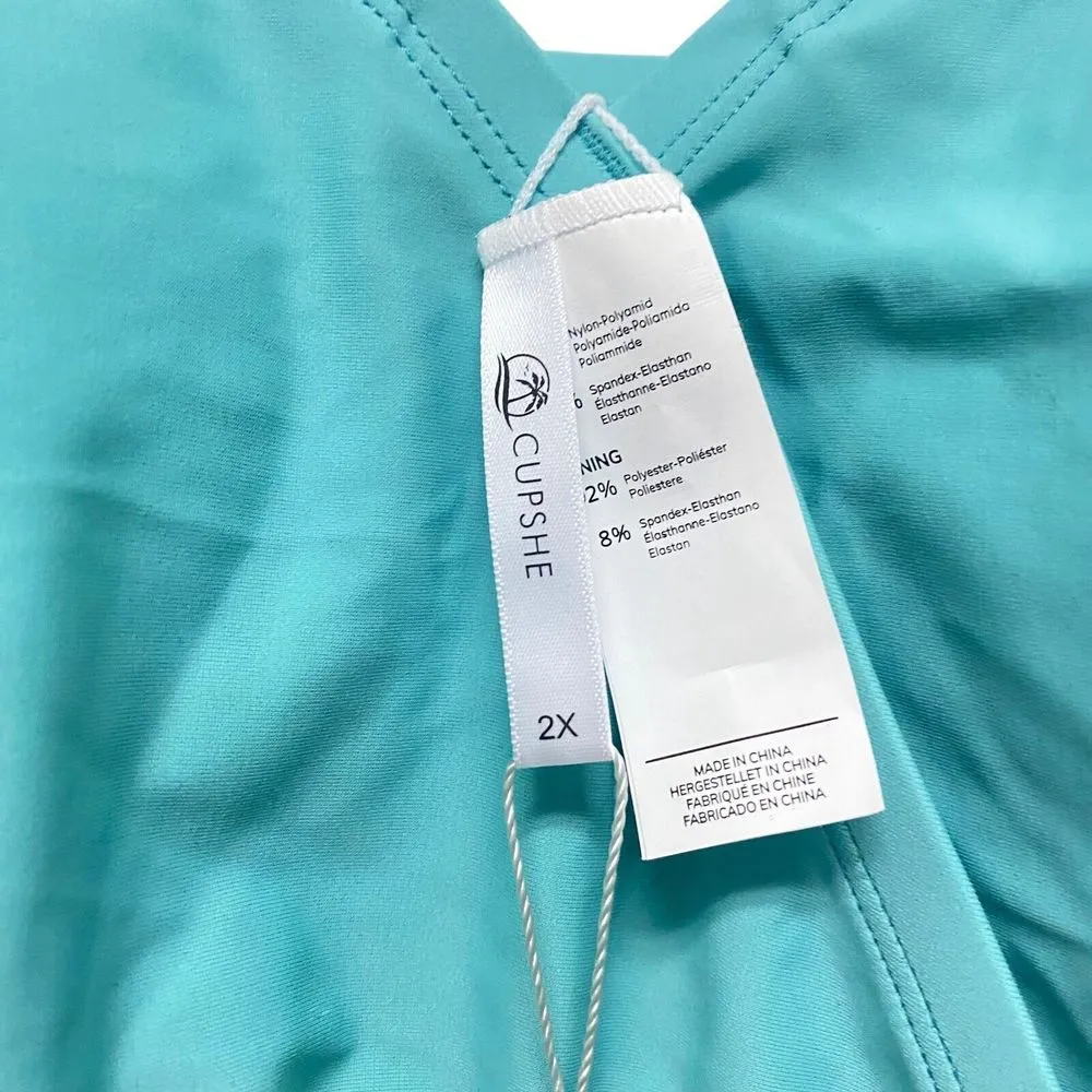 CUPSHE Woman's Sz 2X Teal Blue Cut Out One Piece Swimsuit Padded Stretch - Image 3