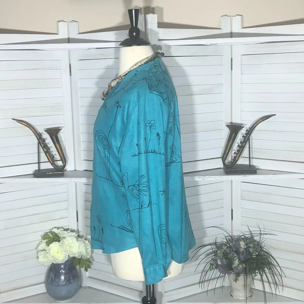 Chico's Art to Wear Shirt Teal Aqua Faux Suede Large - Image 4