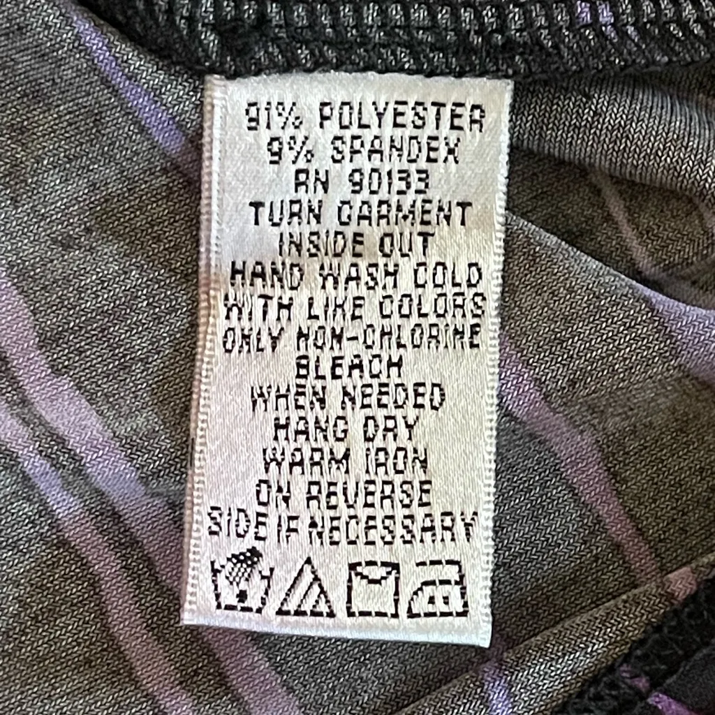 Bob Mackie Black Purple Painterly Stripe V-Neck Hi Low 3/4 Sleeve Tunic Blouse M - Image 3