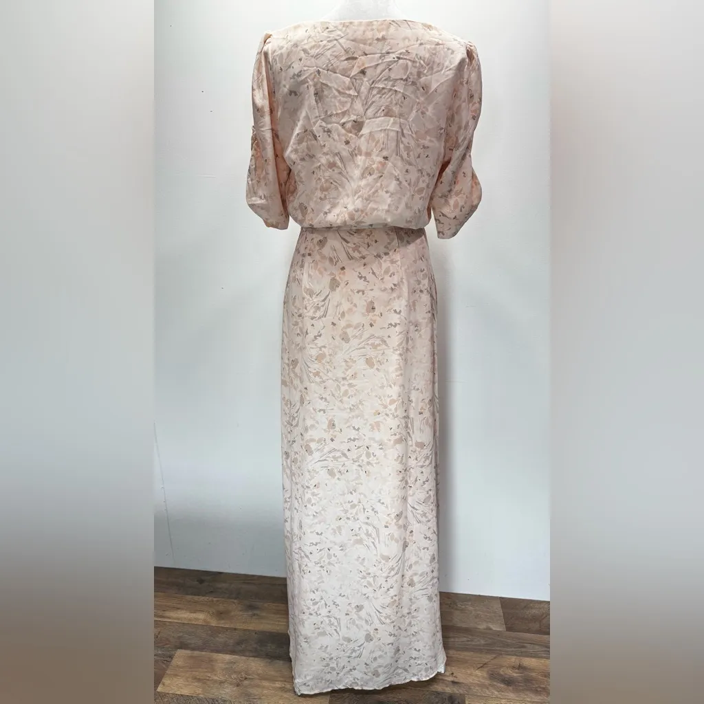 Papier Pale Peach & Beige Muted Floral Maxi Dress Ruched Short Sleeves ModCloth Size 4 - Image 5