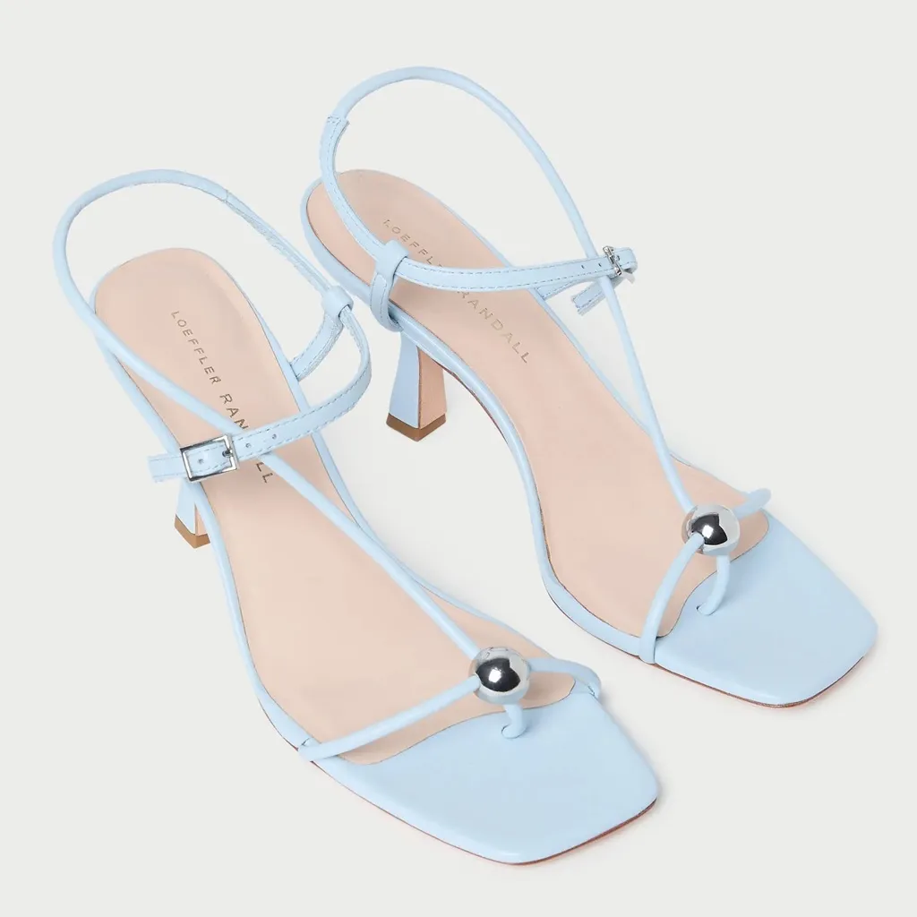 NEW NIB Loeffler Randall Triana Leather Strappy Sandal Heels In Blue - Image 2