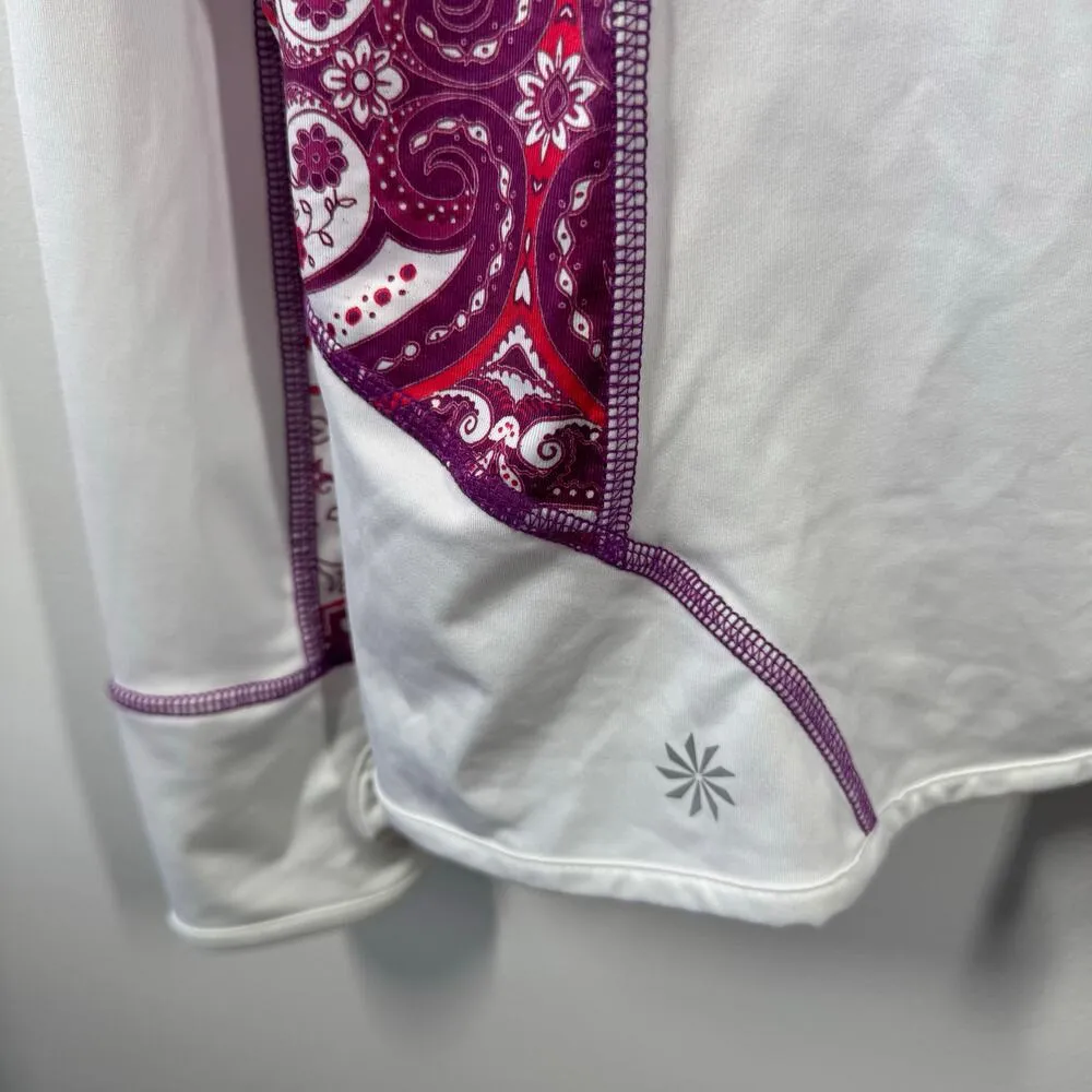 Athleta Top Women's S Pink Red White Long Sleeve Hoodie Pullover Spring Active - Image 11