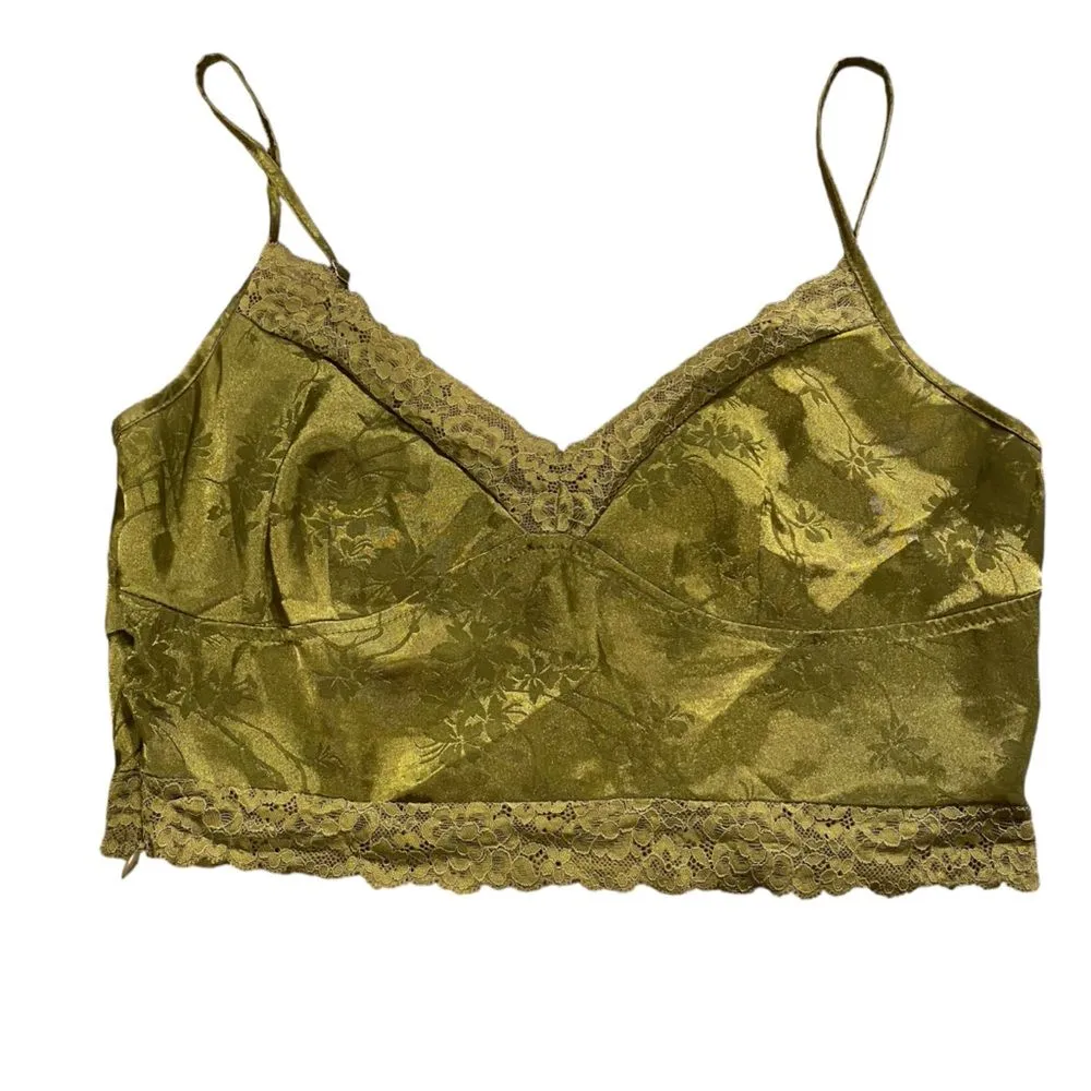 Boutique Women’s L Lace Trim Satin Camisole Tank Olive Green Y2K‎ Style Cropped Size L - Image 2