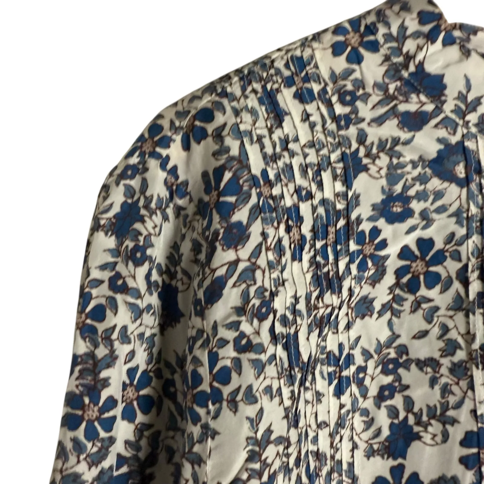 Apiece Apart Sez Pintuck Floral Print Long Sleeve Silk High Neck Blouse Size 12 - Image 9