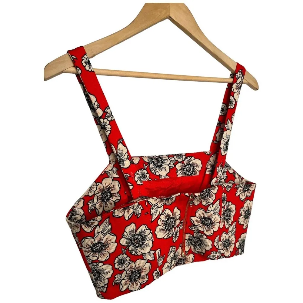 Forever 21 Floral Textured Crop Top Square Neck Wide Convertible Straps Red M - Image 2