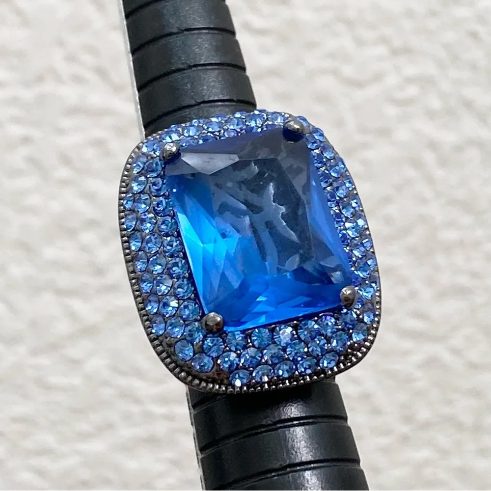 Joan Boyce Blue Stone Cushion Cut Pavé Statement Cocktail Ring Size 6 - Image 12