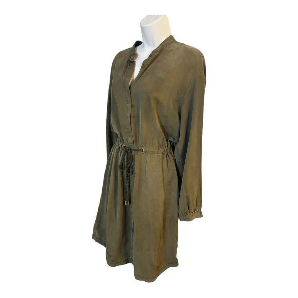 A New Day Chambray Shirt Dress Size M Women Green  Button Up Drawstring Waist - Image 11