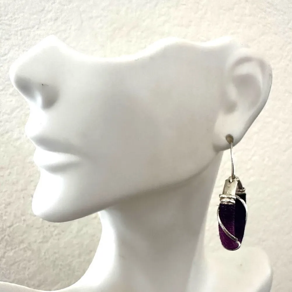 Purple threaded silver tone hoop earrings - Image 5