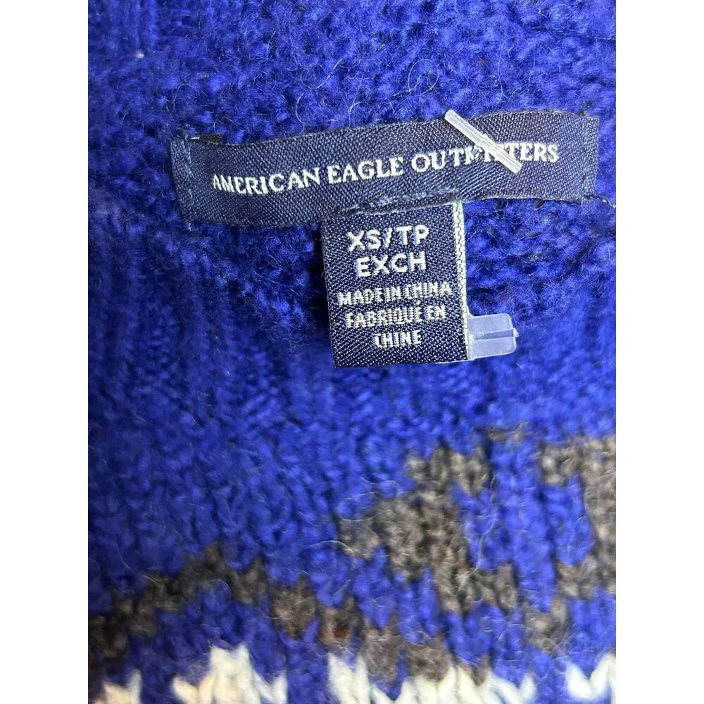 American Eagle Women’s Blue Knit Sweater Nordic Fair Isle XS Sweater - Image 6