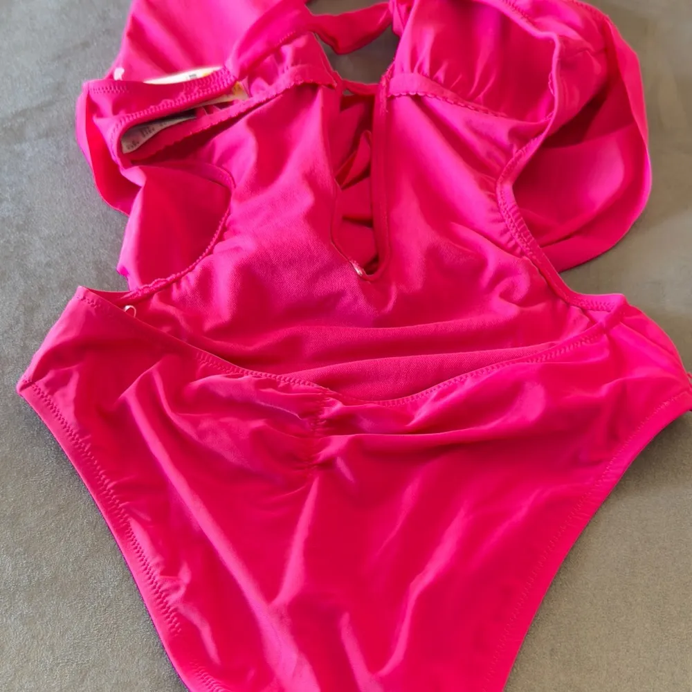 New BAR III SOLID COWLNECK ONE-PIECE SWIMSUIT Ruby Pink Small - Image 7