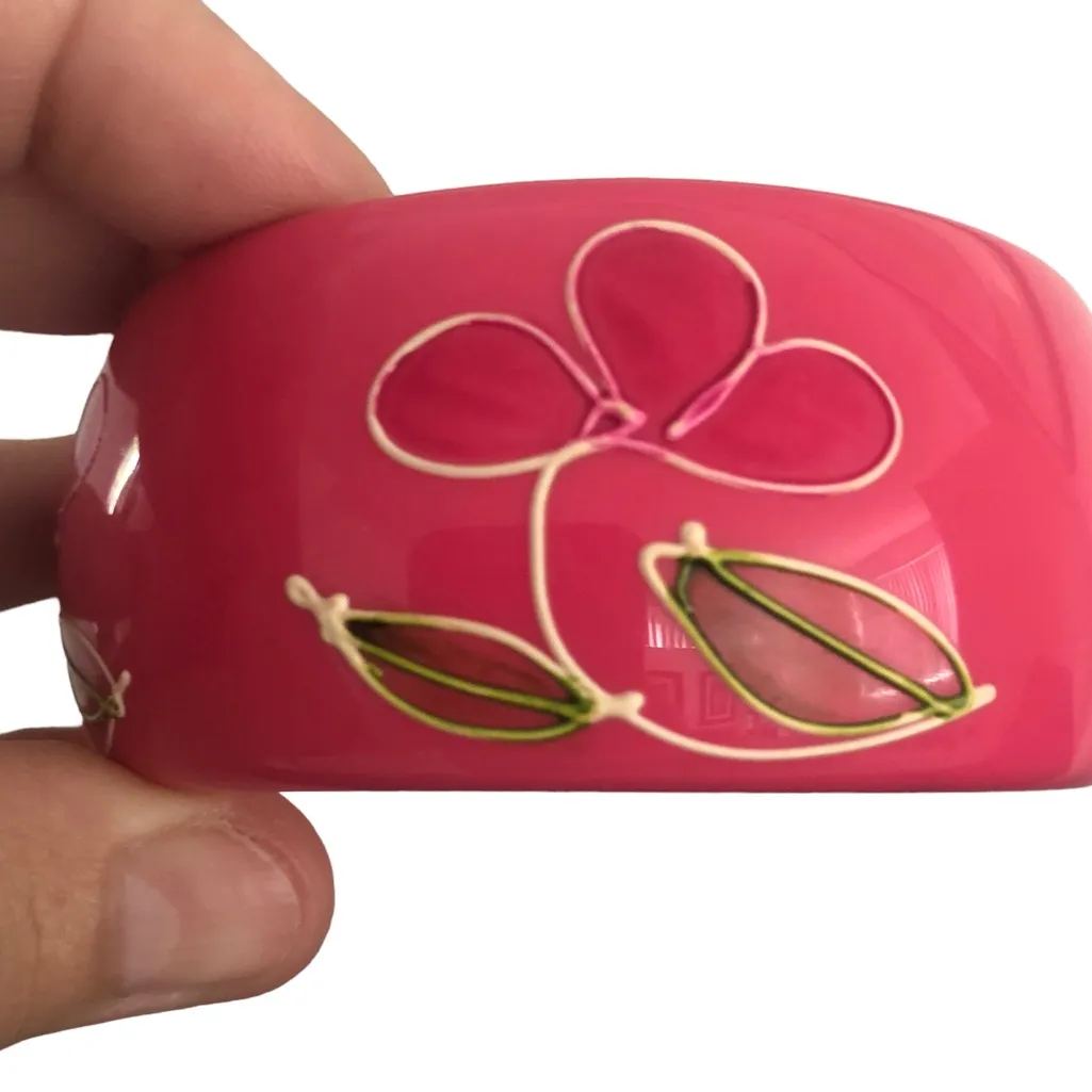 Hand Painted Boho Bangle Pink - Image 2