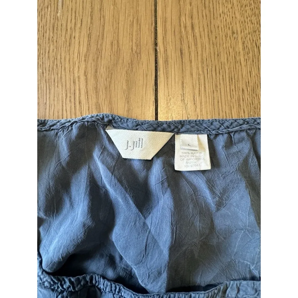 J Jill Blue Shirt‎ Sleeveless Blouse Rayon USA Lightweight Preppy Beach Travel Size L - Image 3