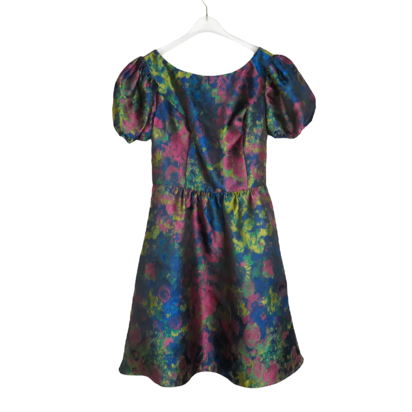 DB STUDIO Puff Sleeve Open Back Brocade A-Line Metallic Mini Dress Size 12 - Image 5