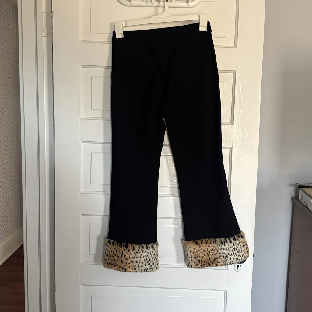 Black Pants with Leopard Print Cuffs Size XS - Image 4
