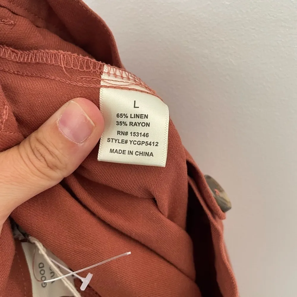 Good Luck Gem linen blend burnt Orange wide leg cropped pants large NWT - Image 8