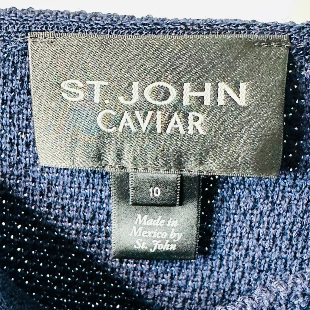 St. John Caviar Classic Navy Blue Diagonal Knit Pencil Skirt Size 10 - Image 8
