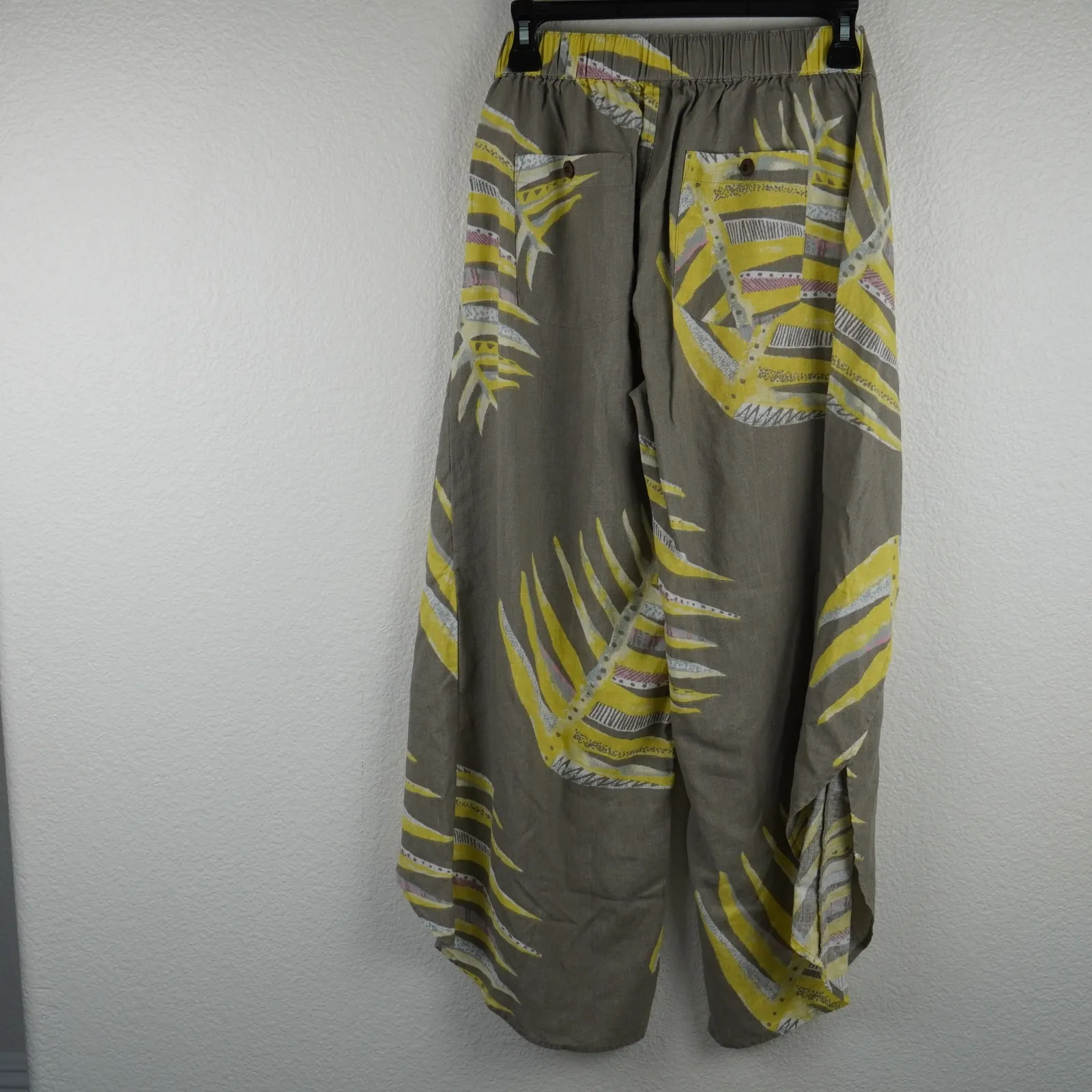Patagonia Garden Island Hemp Wide Leg Pants Womens M Linen Leaf Print Tie Waist - Image 8