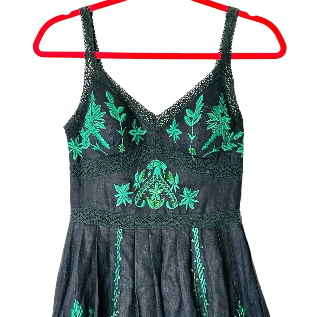 Vintage Sue Wong Linen Dress Embroidered Beaded Size 0 - Image 2