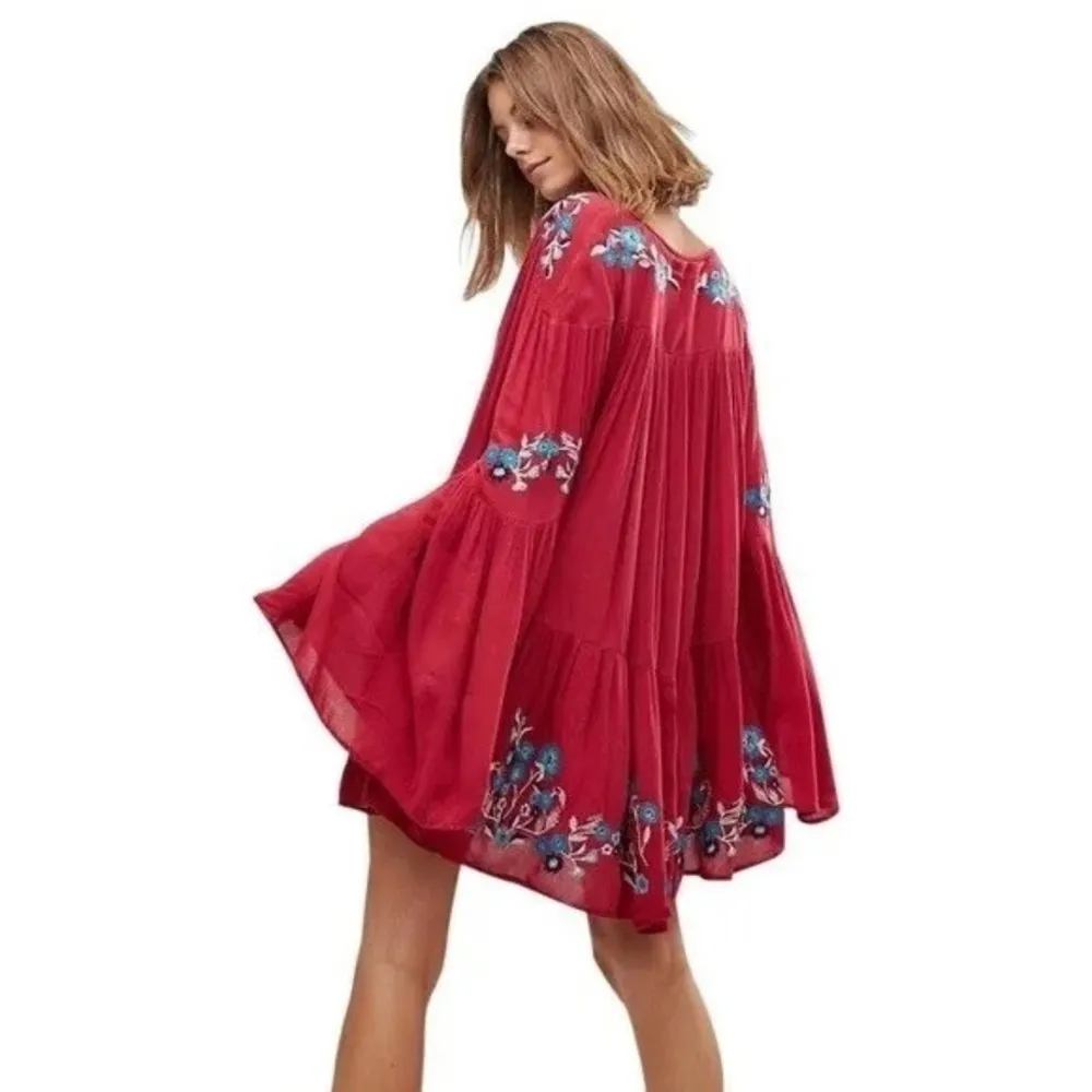 Free People Te Amo Butterfly Sleeve Embroidered V-Neck Mini Dress Size Small NWT - Image 4