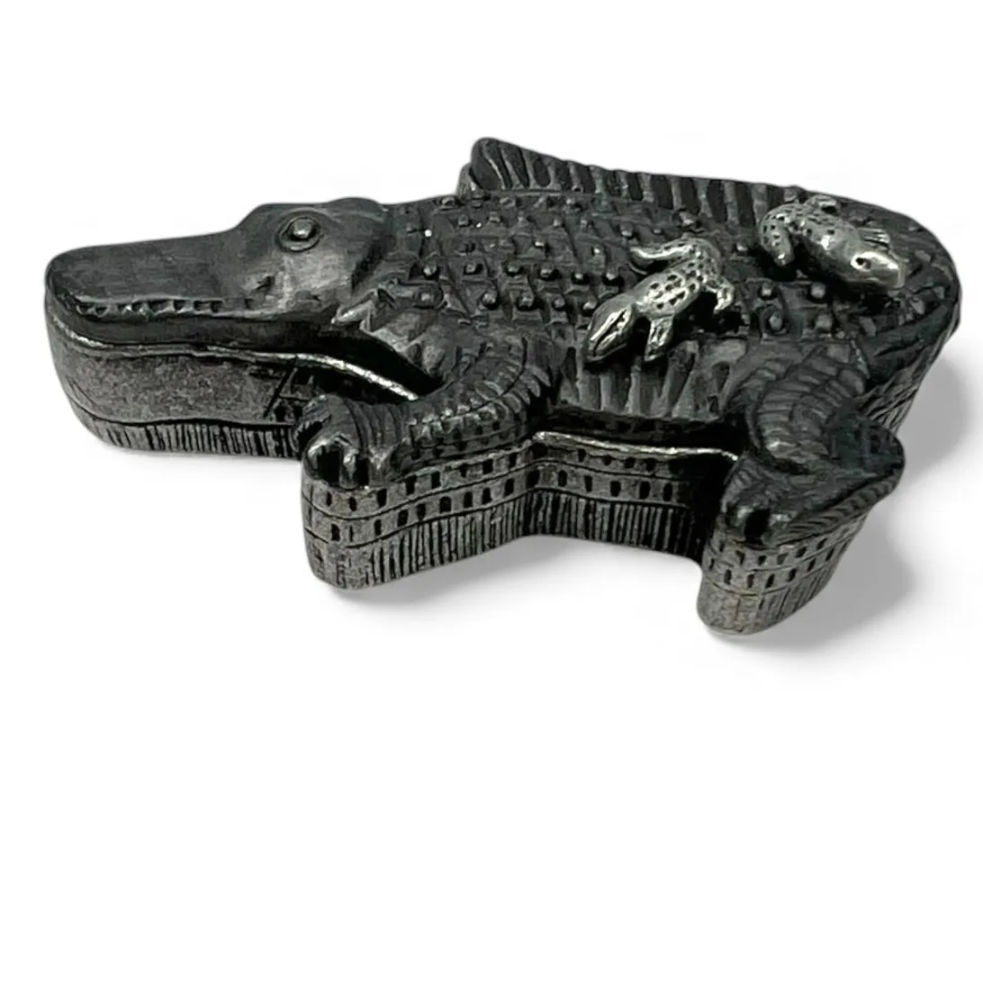 Vintage 90's Alligator Crocodile Set Trinket Box Jewelry Necklace Earring Brooch Silver - Image 12