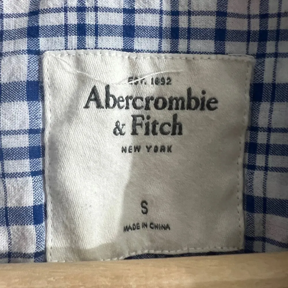 Abercrombie & Fitch SMALL Blue Plaid Relaxed Fit Button Up Shirt Long Sleeve - Image 7