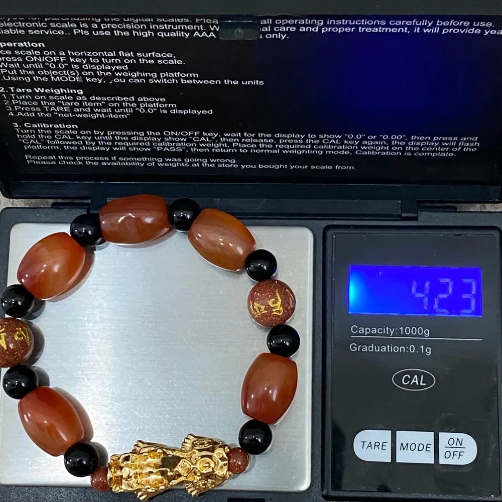 Handmade Natural Agate Carnelian Stone Pi Xiu Fengshui Lucky Stretch Bracelet - Image 10