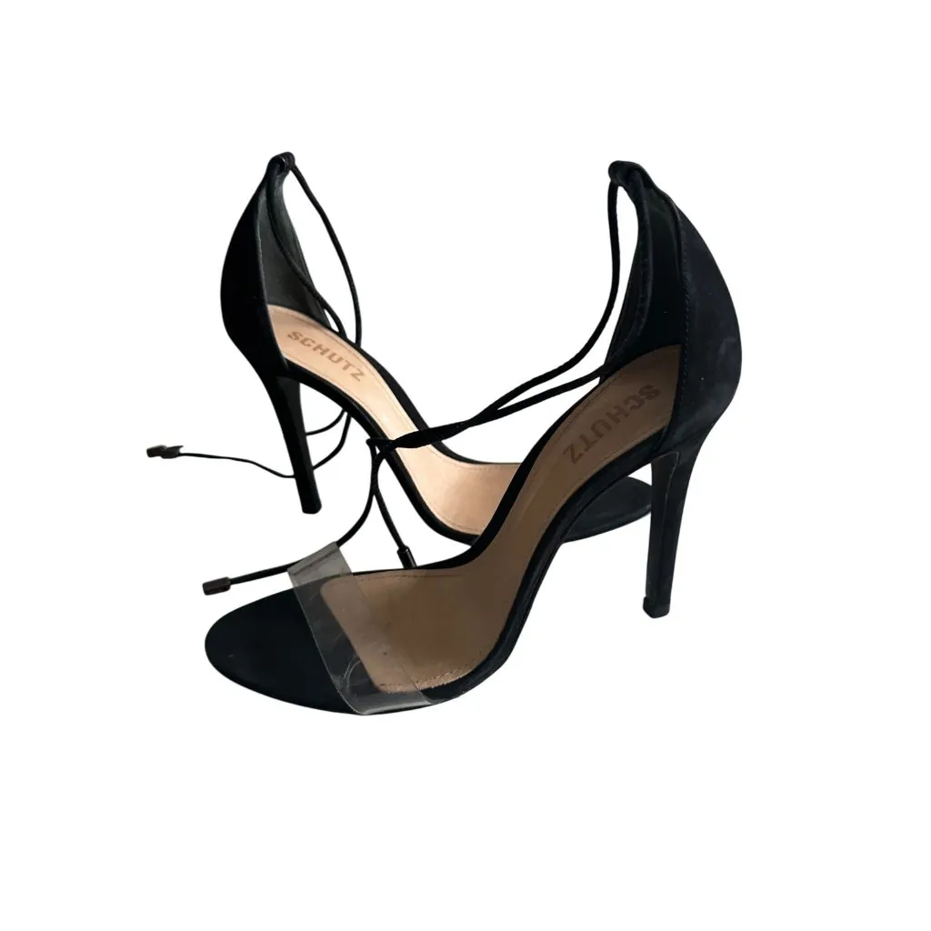 SCHUTZ Black Lace Up Clear Strap Heels Size 8.5 - Image 3