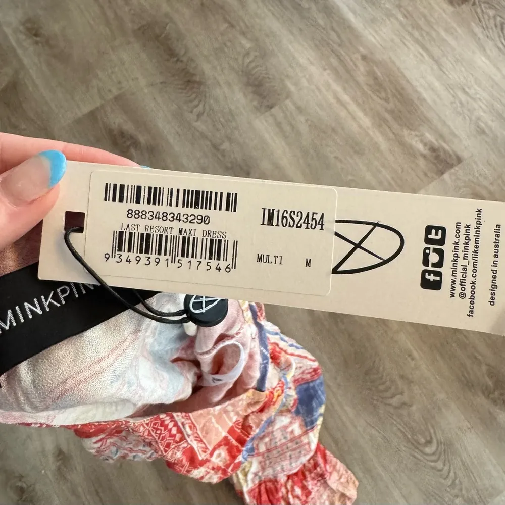 MINKPINK Last Resort Maxi Dress Multicolored Ibiza Halter Neck M Striped Pattern - Image 5