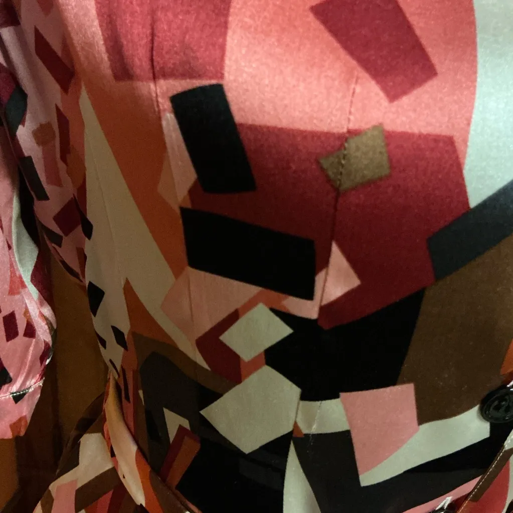 Vtg Y2K Etcetera op art silk belted blouse - Image 5