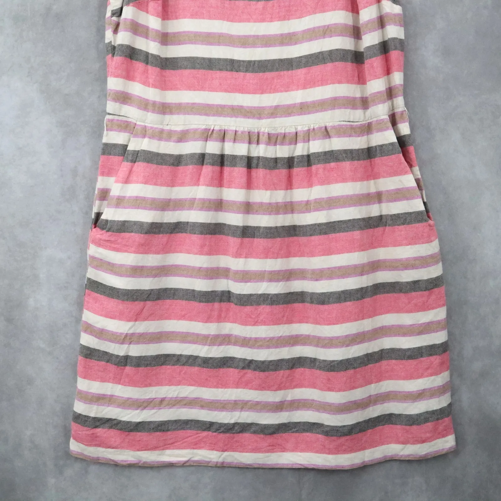LOFT Striped Sleeveless Sundress Pink Gray Linen Blend‎ Casual Summer Pockets 16 - Image 4