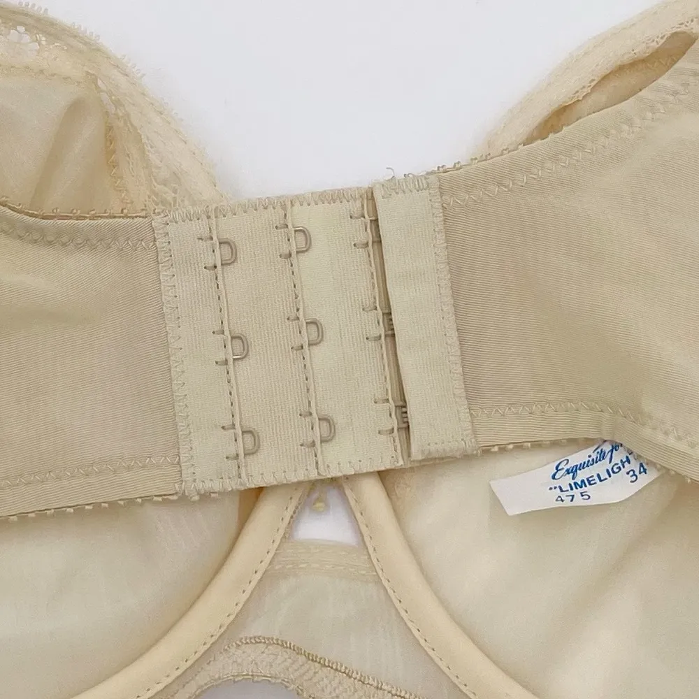 Vintage 60s Exquisite Form Limelights 475 Bra Sheer Beige Mesh Lace Size 34D - Image 4
