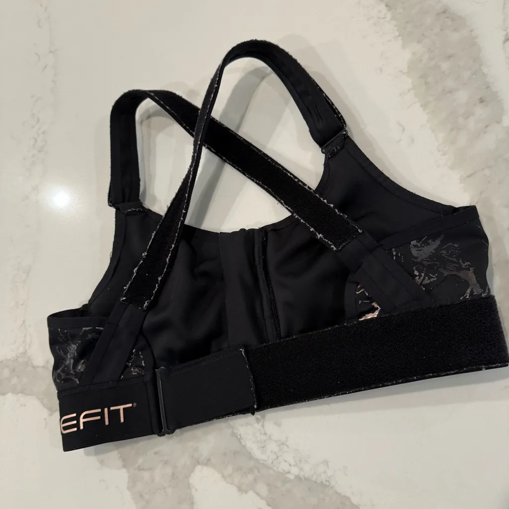 Shefit Flex FrontZip SportsBra Womens Small Black/Silver Marble Print Adjustable Black - Image 4