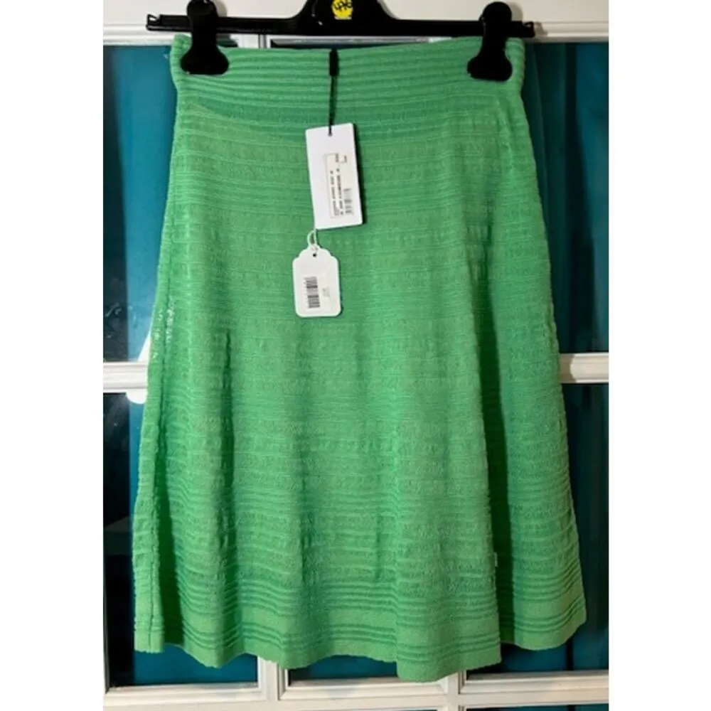 M MISSONI Green Open Knit Stripe Sweater Skirt Knee Length NWT Size 40 US 4 - Image 3
