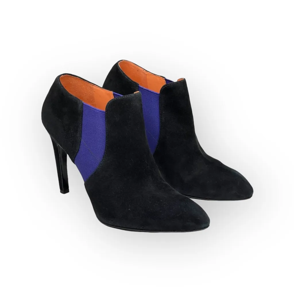 Via Spiga ✿ Blaire Suede Pointy Toe Heeled Ankle Booties ✿ Black Violet ✿ 8M ✿ Size 8 - Image 10