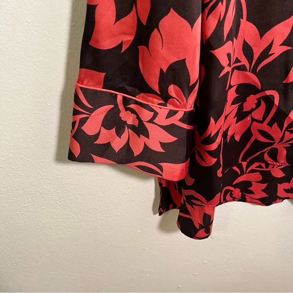 Zara Button Down Satin Blouse Brown Pink Floral L - Image 6