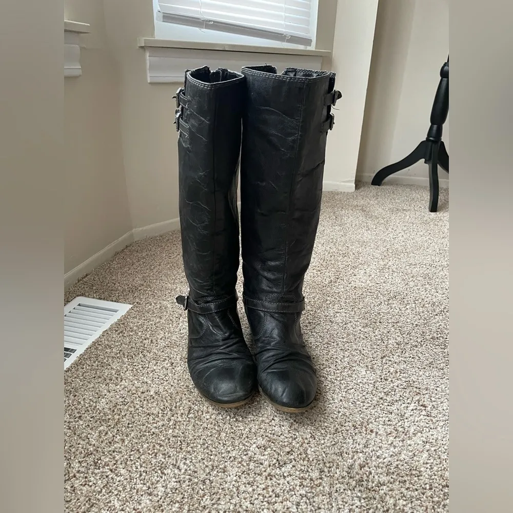 STEVE MADDEN P-Loops Knee High Boots Women’s Size  9 Leather Black Grey - Image 11