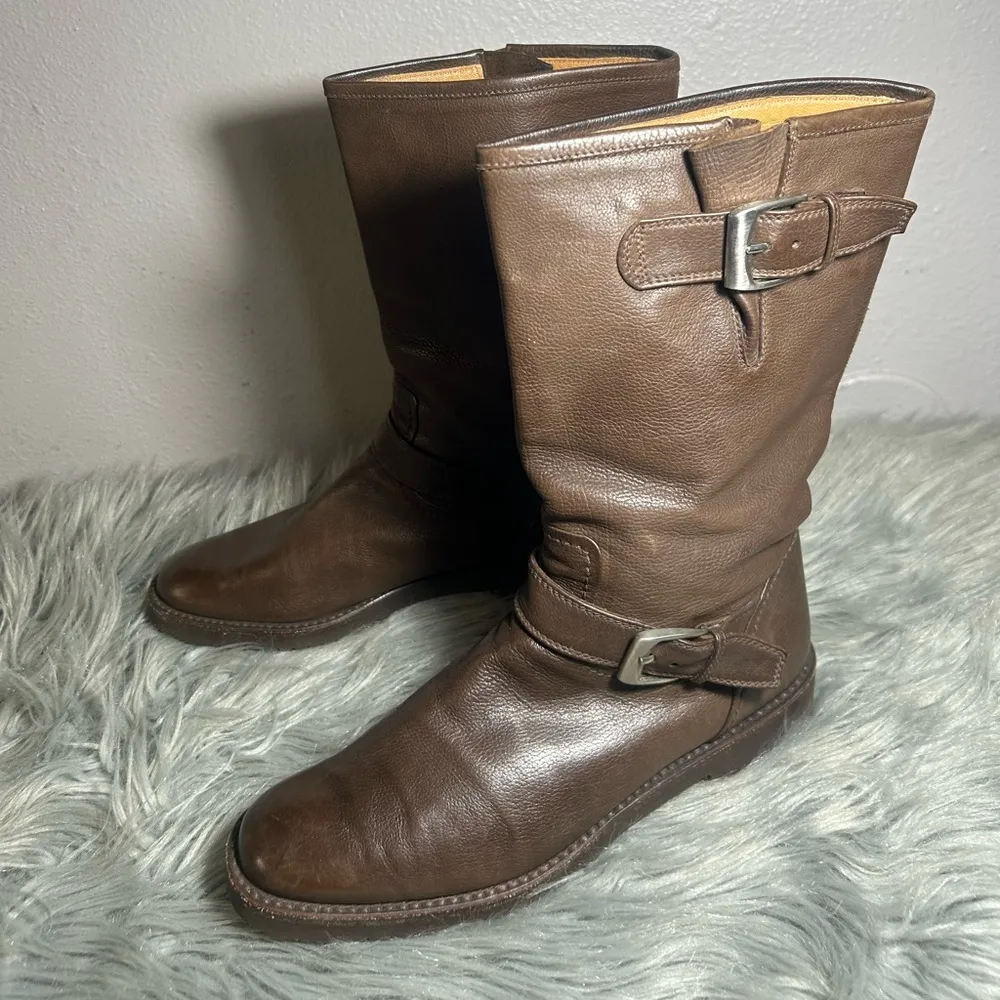 Arthur Beren GRAVATI Women’s Moto Ankle Brown Leather Buckle Boots Size 7.5 Brown - Image 3