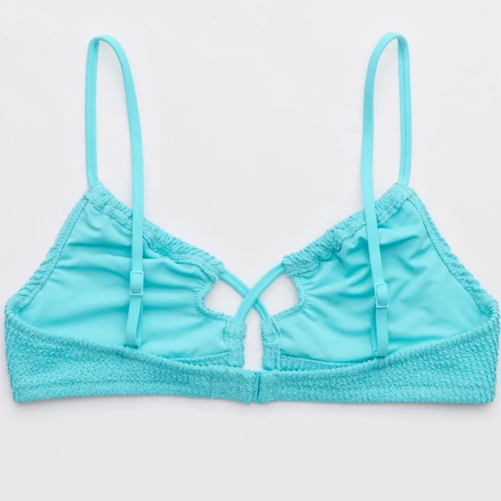 Aerie • NWT Shimmery Crinkle Lace Up Scoop Bikini Top “Springs” Turquoise Blue - Image 2