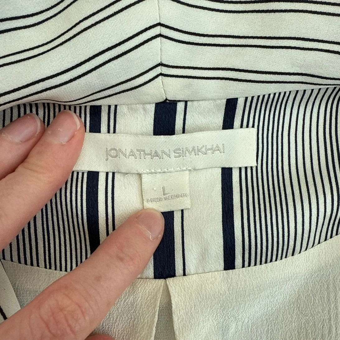 Jonathan Simkhai Duster Robe 100% Silk Stripes Size L Cream Blue - Image 3