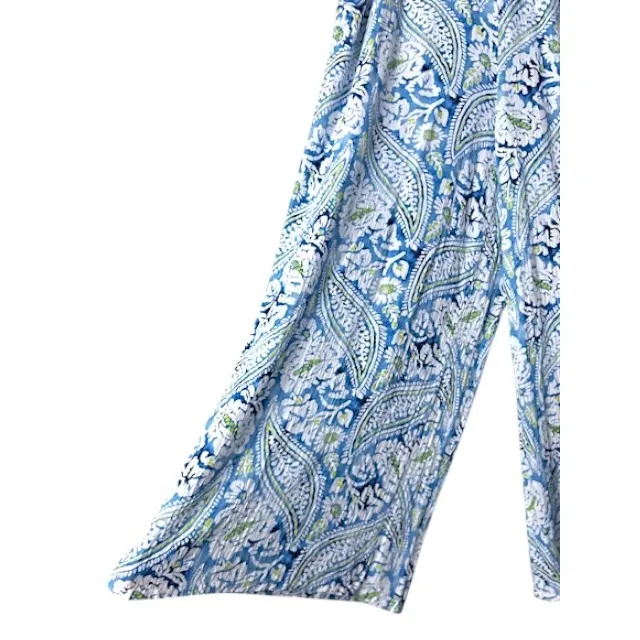 Blue Paisley Floral Wide Leg Pants L Boho Coastal Festival Beachy Resort Cruise Size L - Image 11