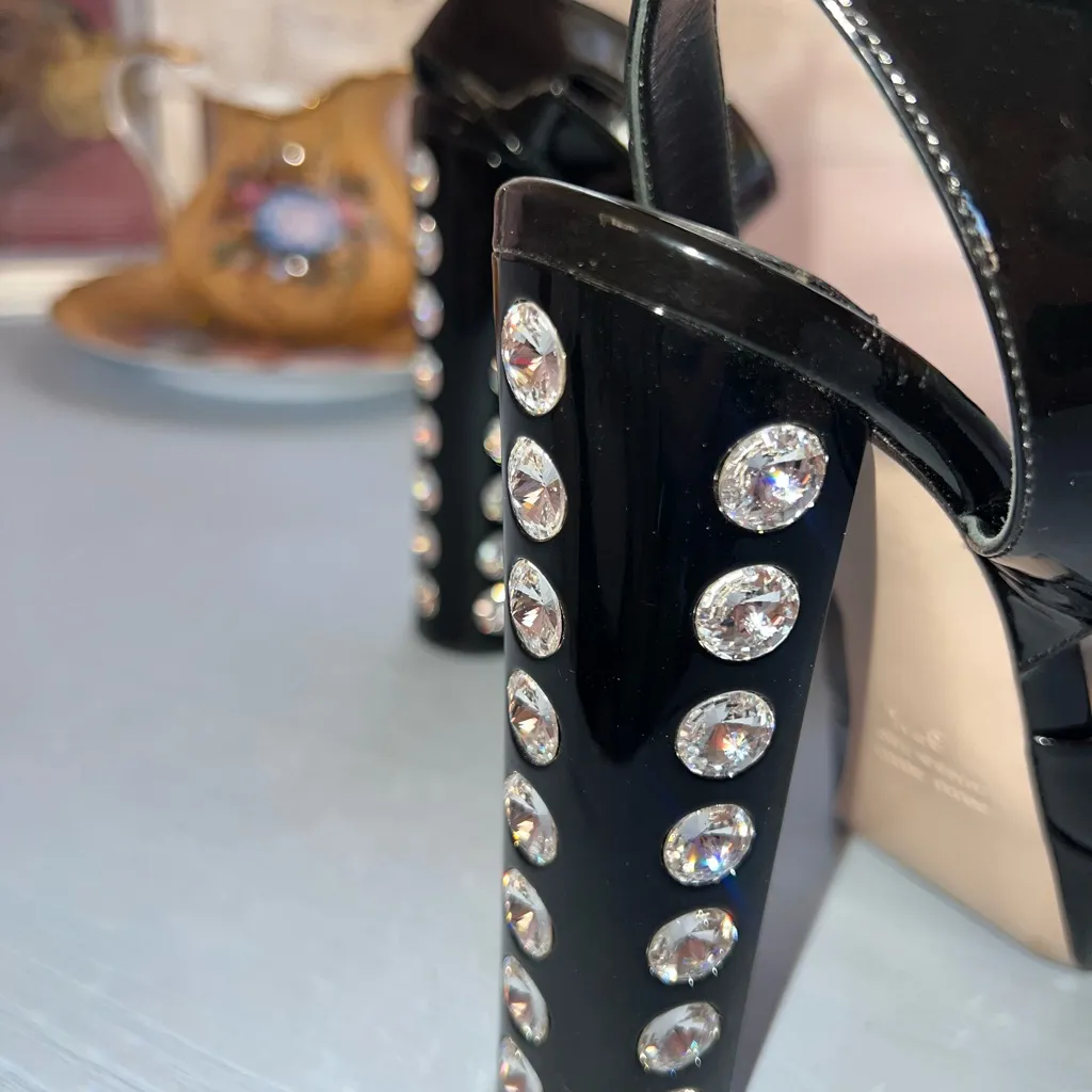 Miu Miu Black Patent Leather Platform Sandals - Image 8