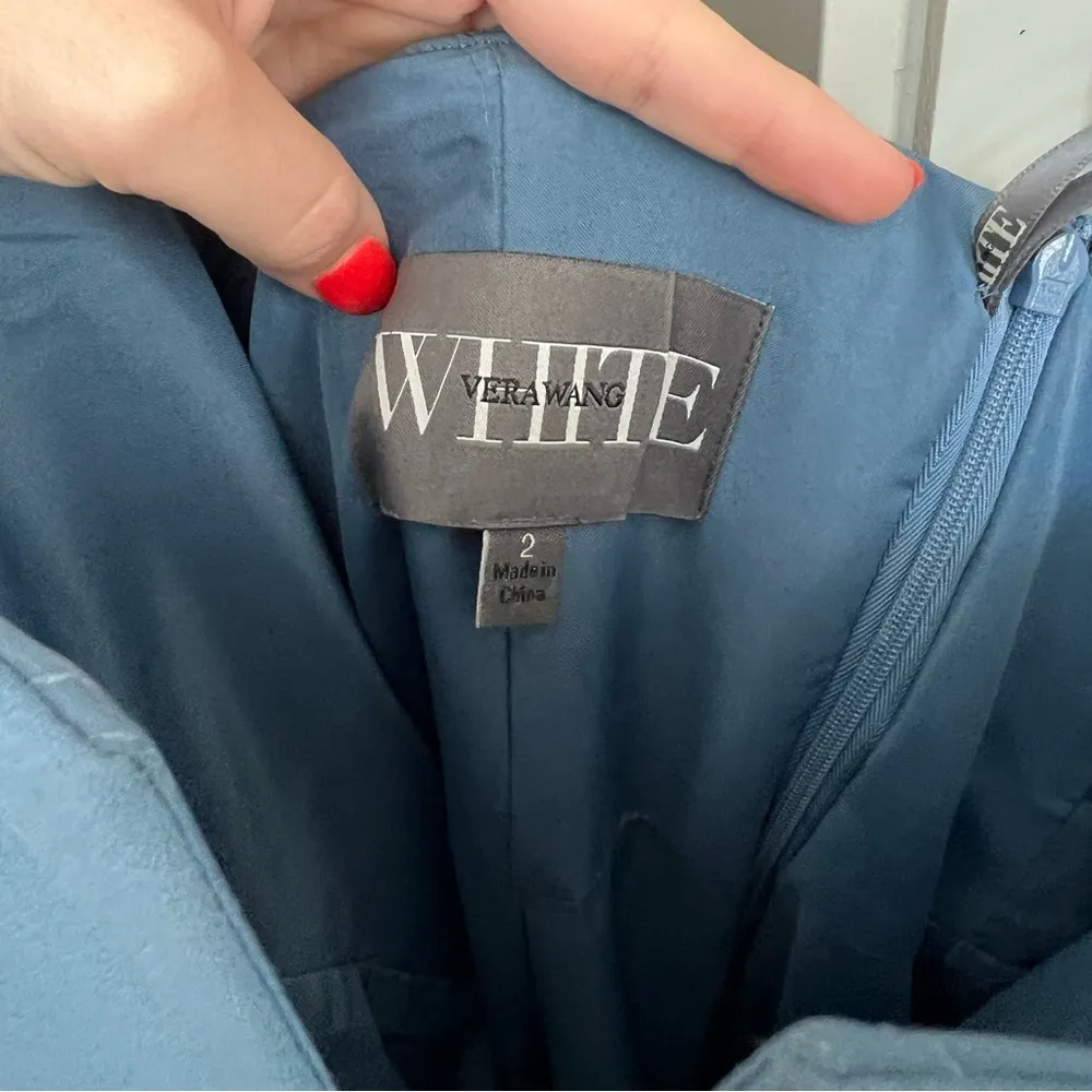 V-Wire Strapless Crepe Soie Chiffon Bridesmaid Dress in Steel Blue - Image 8