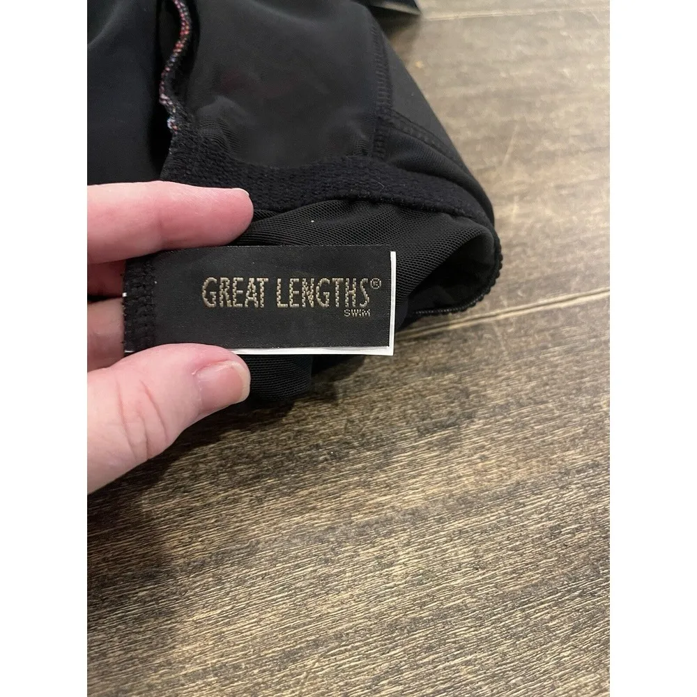 GREAT LENGTHS BY LONGITUDE Size 16 Multi Jungle Crossover Halter Swimsuit Beach Black - Image 8